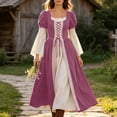 thumbnail image 2 of Renaissance Dress for Women Halloween Medieval Costume Long Sleeve Victorian Lace up Dresses Peasant Gothic Fairy Witch Dress Pink XXL, 2 of 9