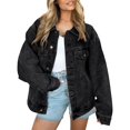 thumbnail image 2 of Stralyhd Jean Jacket Women Long Sleeve Fall Oversized Denim Jacket Classic Jean Coats Light Wash Button Down Trucker Coat with Pockets Black S, 2 of 5