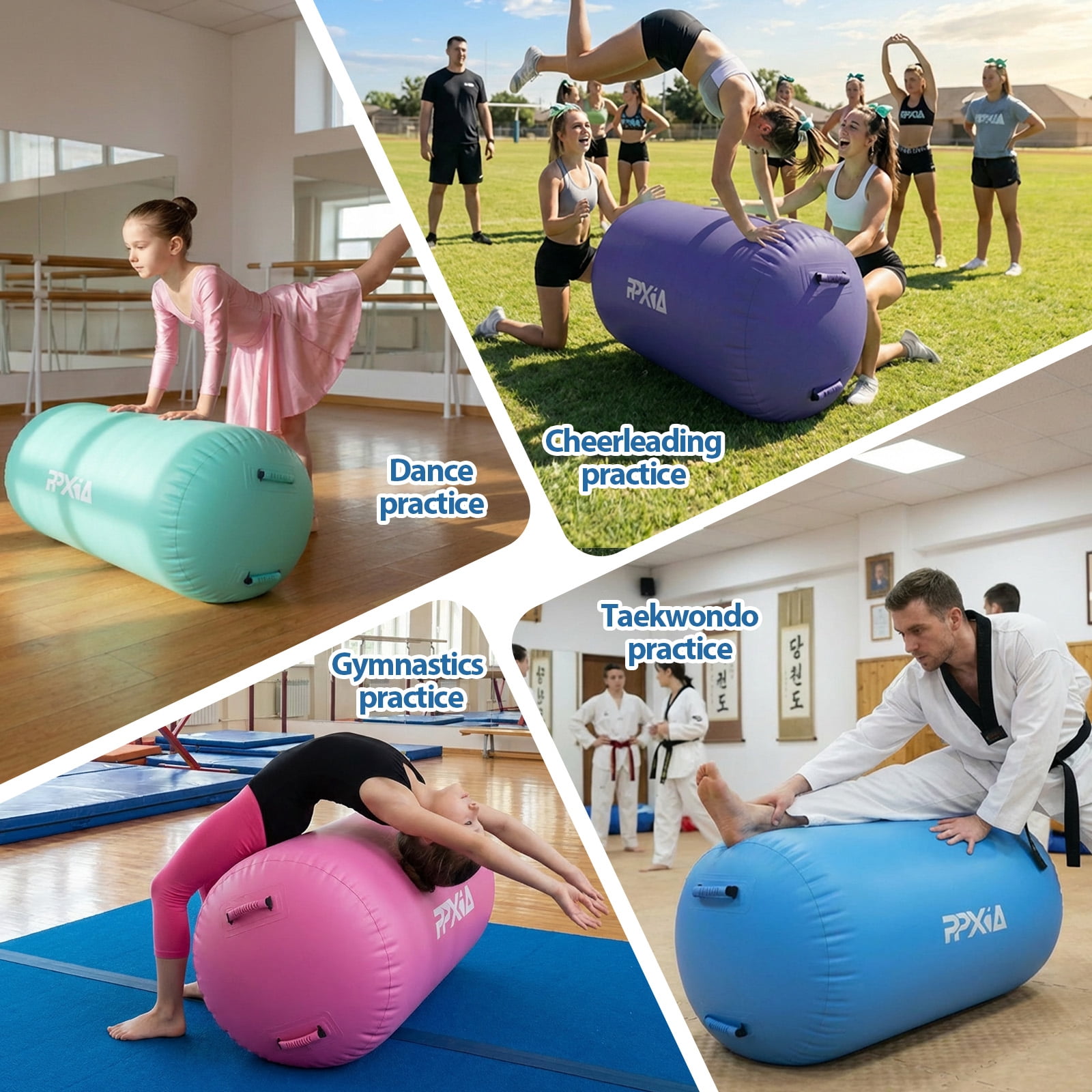 Air Roller Gymnastics Barrel For Tumbling, Inflatable Air Barrel For Back Handspring Training, Gymnastic Equipment With Pump For Yoga Training Cheerleading Home Use