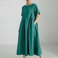 thumbnail image 2 of LWavelet Women's Short Sleeve Oversized Linen Blend Midi Dress with Pockets for Casual & Summer Wear Green 2XL, 2 of 4