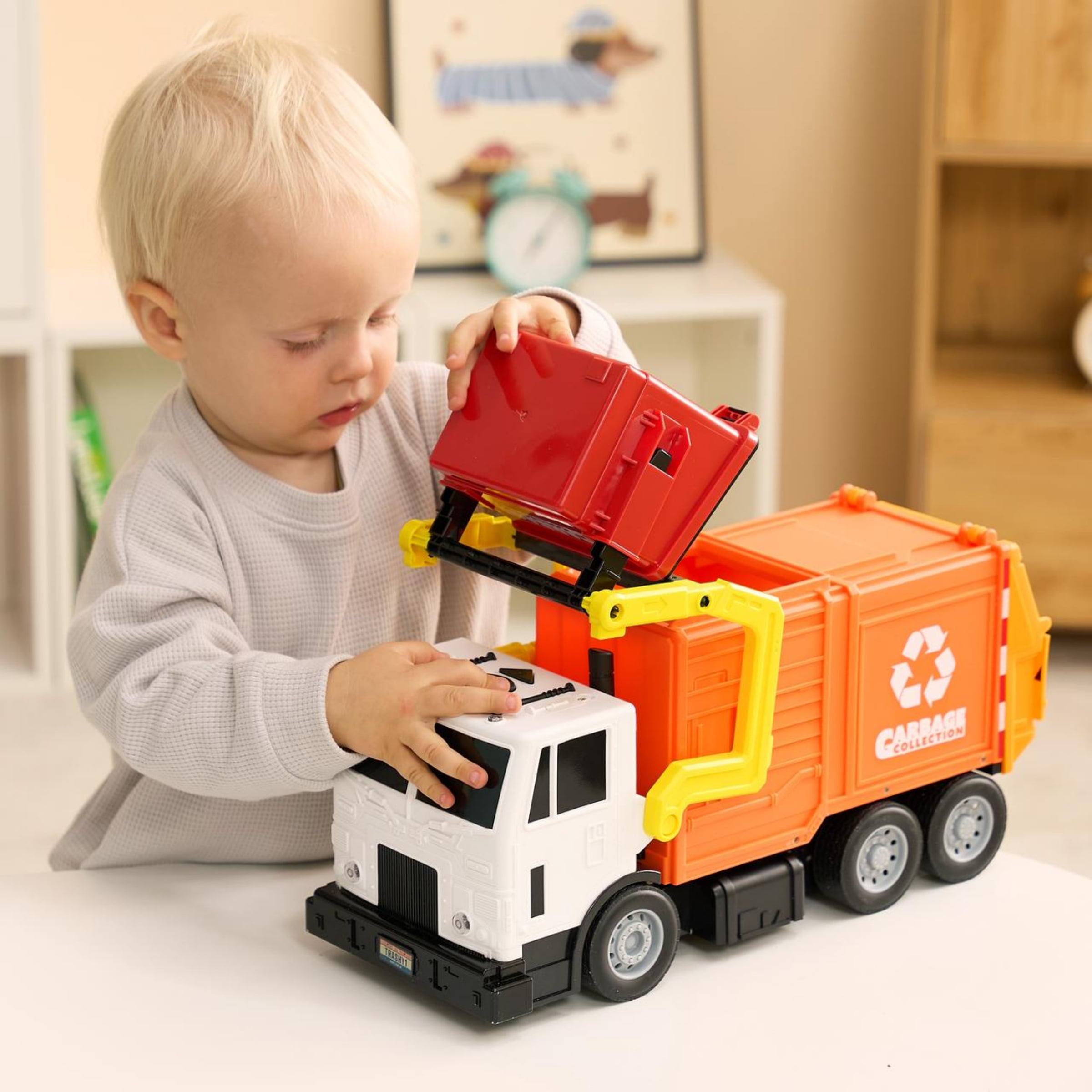 Joyfy 16" Lights and Sounds Large Garbage Truck Toys for Boys, Realistic Trash Truck Toy with Trash Can Lifter and Dumping Function, Toy Truck Christmas Girthday Gift for Boy Age 2 3 4 5 Years Old