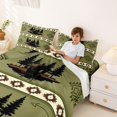 thumbnail image 3 of jejeloiu Lodge Wildlife Bed Sheets,Rustic Print Full Size Sheets For Boys,Green Cream,4pcs,1 Flat Sheet, 1 Fitted Sheet and 2 Pillowcases, 3 of 6