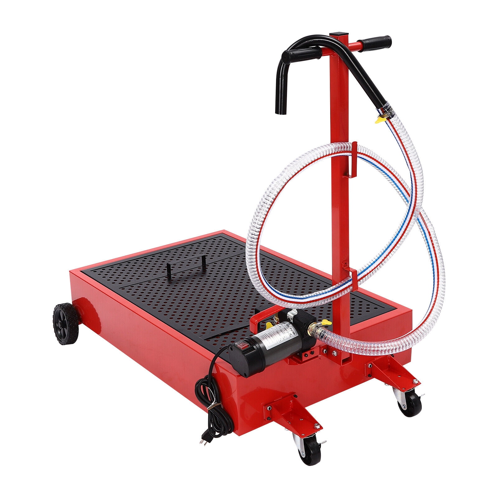 20Gal Low Profile Oil Drain Pan 20 Gallon Oil Drain Pan with 120W Electric Pump 8ft (Red, Black)