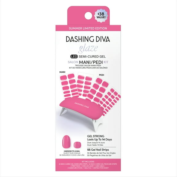 Dashing Diva Glaze LED Semi-Cured Gel Salon Mani   Pedi Kit, Gel Nail Strips, Eye Candy, 55 Count
