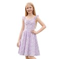 thumbnail image 6 of IBTOM CASTLE Teen Summer Holiday Floral Dress Junior Beach Casual Sundress | Tween Self Tie Back Flutter Sleeve Tea Party Back to School Prom Dress 10-11 Years Purple, 6 of 7