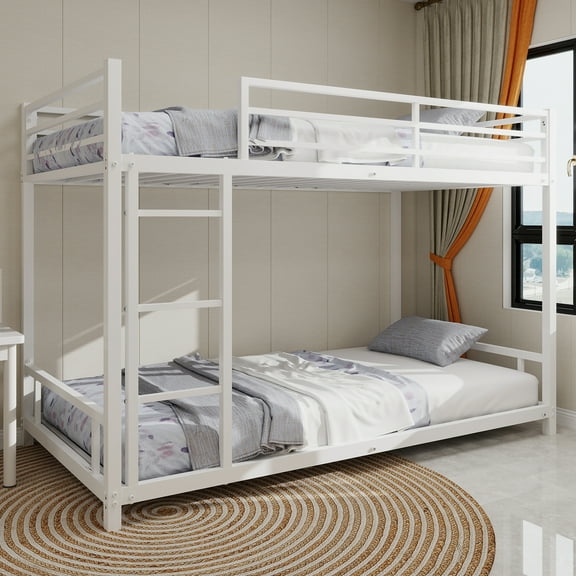 Alvantor Metal Bunk Beds Twin over Twin Low Profile Heavy-duty Bed Frame with Guardrail Bedroom Dorm Room for Kids Adult White