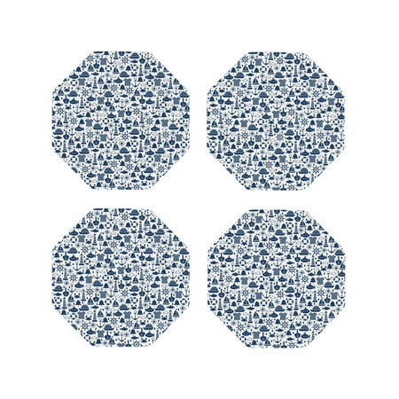 

Fuzoiu Seaside Primary Color Print Leather Coasters Set Drink Coasters Set of 4 for Tabletop Protection Durable PVC Coasters Home Décor and Housewarming Gift-Octagon