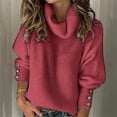 thumbnail image 6 of ZOHIUM Women's Tops Women's Shirts Casual Ladies Fashion Solid Color Sweater Top Turtleneck Long Sleeve Buttons Autumn Winter Warm Soft Shirttop Women’S Tops T Shirt (Red,L), 6 of 6