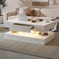 thumbnail image 7 of UHOMEPRO White Black LED Coffee Table, Modern High Gloss Living Room Center Table with Storage Drawers, Remote Controlled RGB LED Lights, 2-Tier Rectangle Marbling Print, 7 of 7