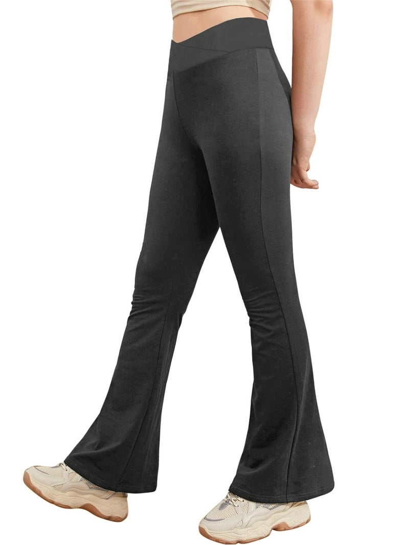 YiZYiF Kids Girls Bell Bottom Yoga Pants, Solid Color, Stretchy