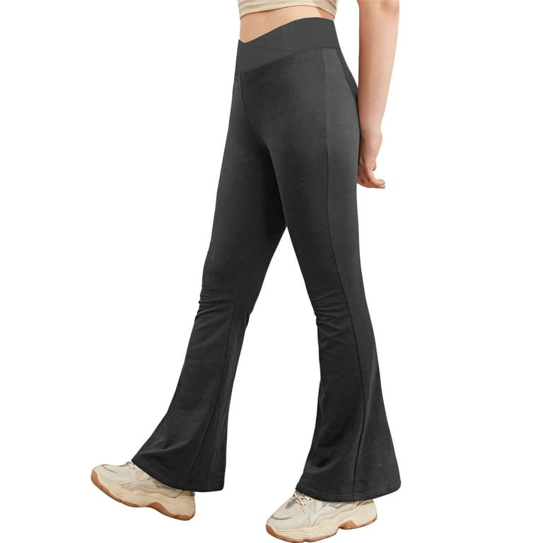 YiZYiF Kids Girls Bootcut Yoga Pants Solid Color Flare Leggings Stretchy  Wide Leg Dance Pants A Black 13-14