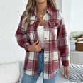 thumbnail image 2 of Hueook Barn Jackets for Women Women Coat Women‘s Casual Oversize Fall/Winter Plaid Lapel Long Sleeve Coat Outwear Jackets Red S, 2 of 8