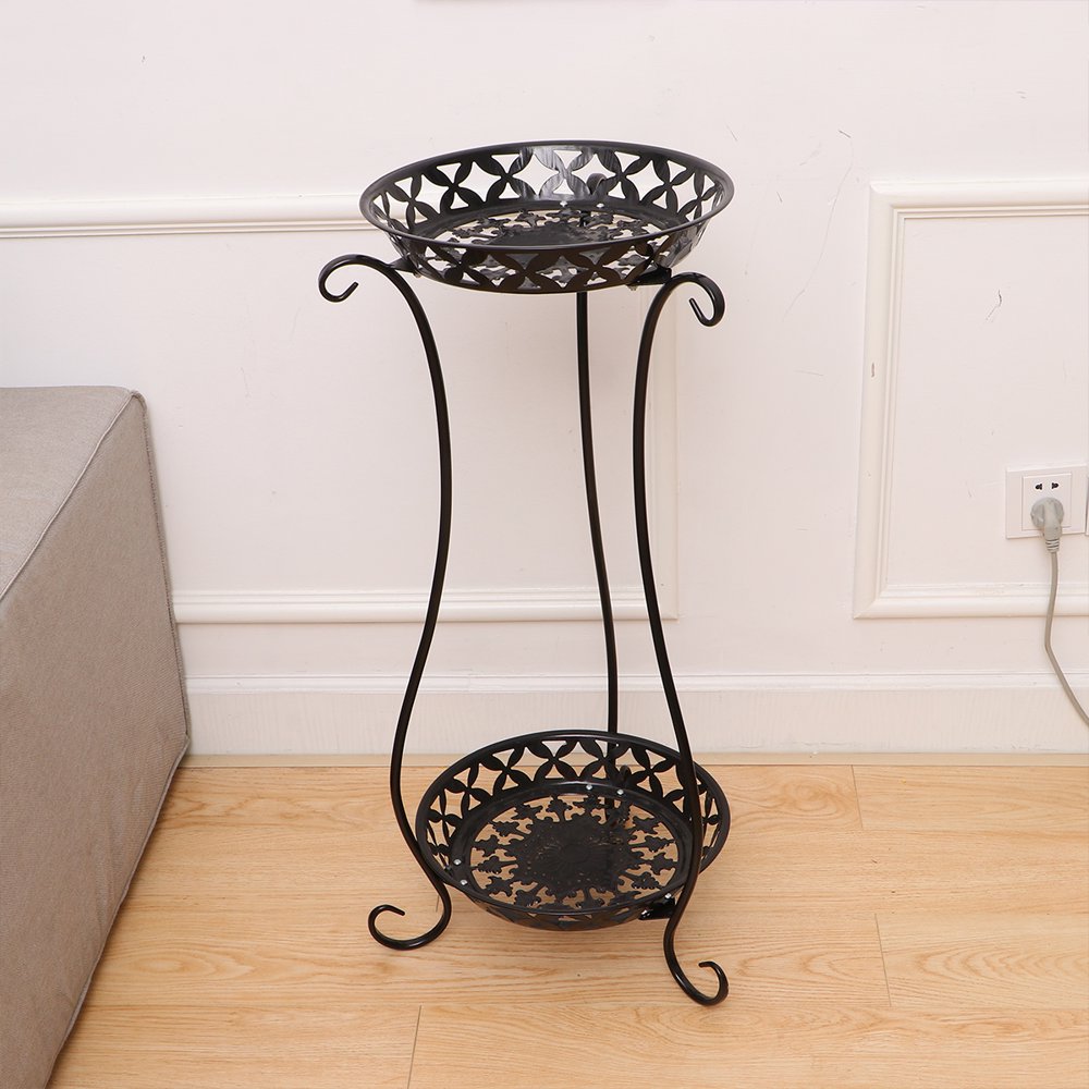 Wrought Iron Flowerpot Rack Double Layer Plant Pot Stand