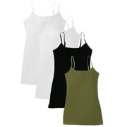 Essential Basic Women Value Pack Long Camisole Cami - White, White, Black, Olive, 3X