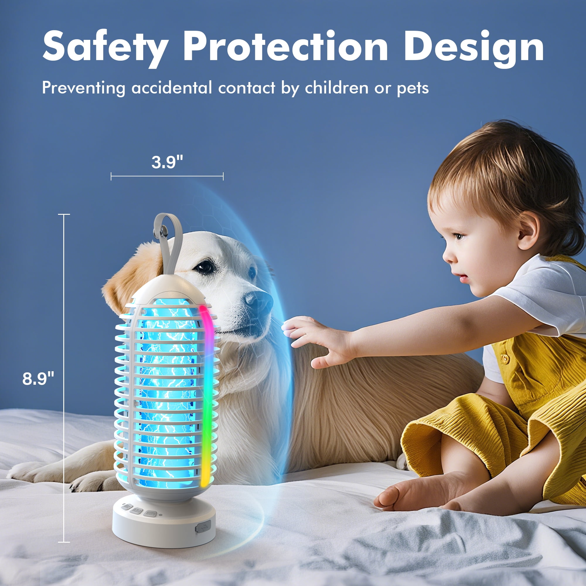 AENKYO Electric Bug Zapper Outdoor, Fly Mosquito Killer Lamp with Color Changing LED Light for Patio, Camping, White, 2 Pcs