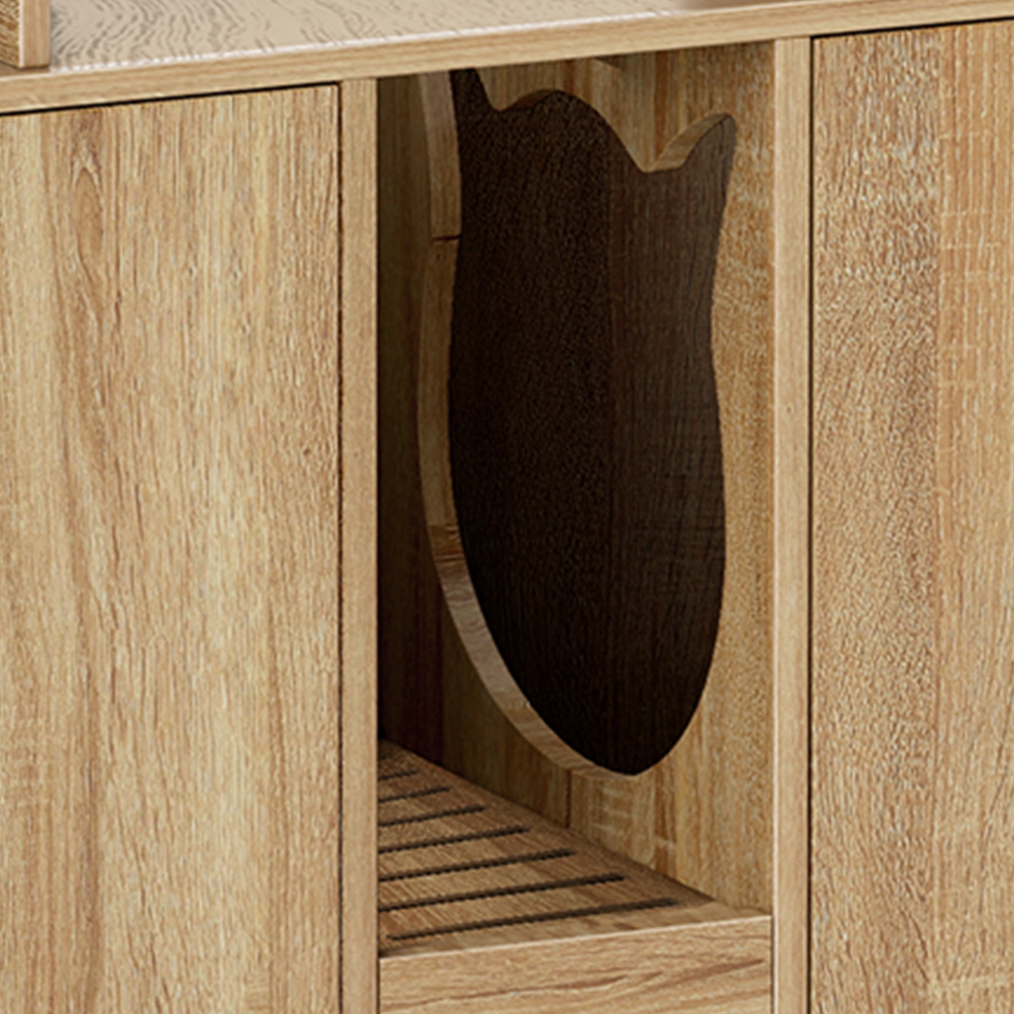 Uforic Litter Box Furniture with LED Light, Power Outlet for 2 Cats, Wooden Long Cat Litter Box Enclosure with Double Room