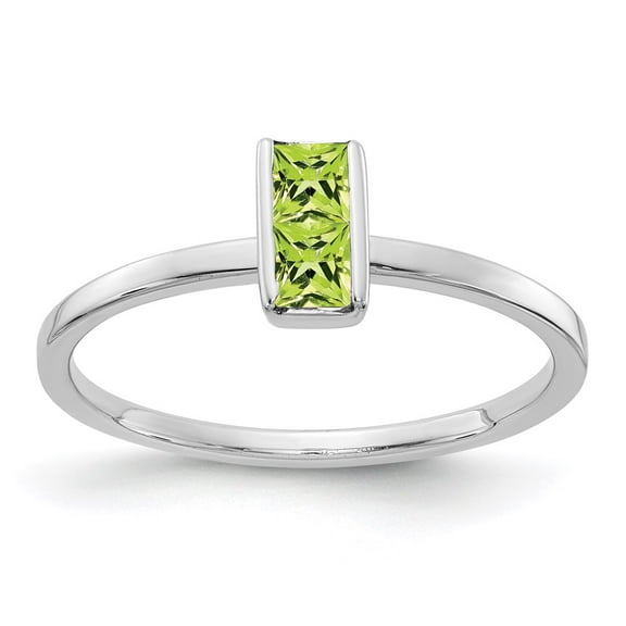 14K White Gold Ring Band Gemstone Peridot Green