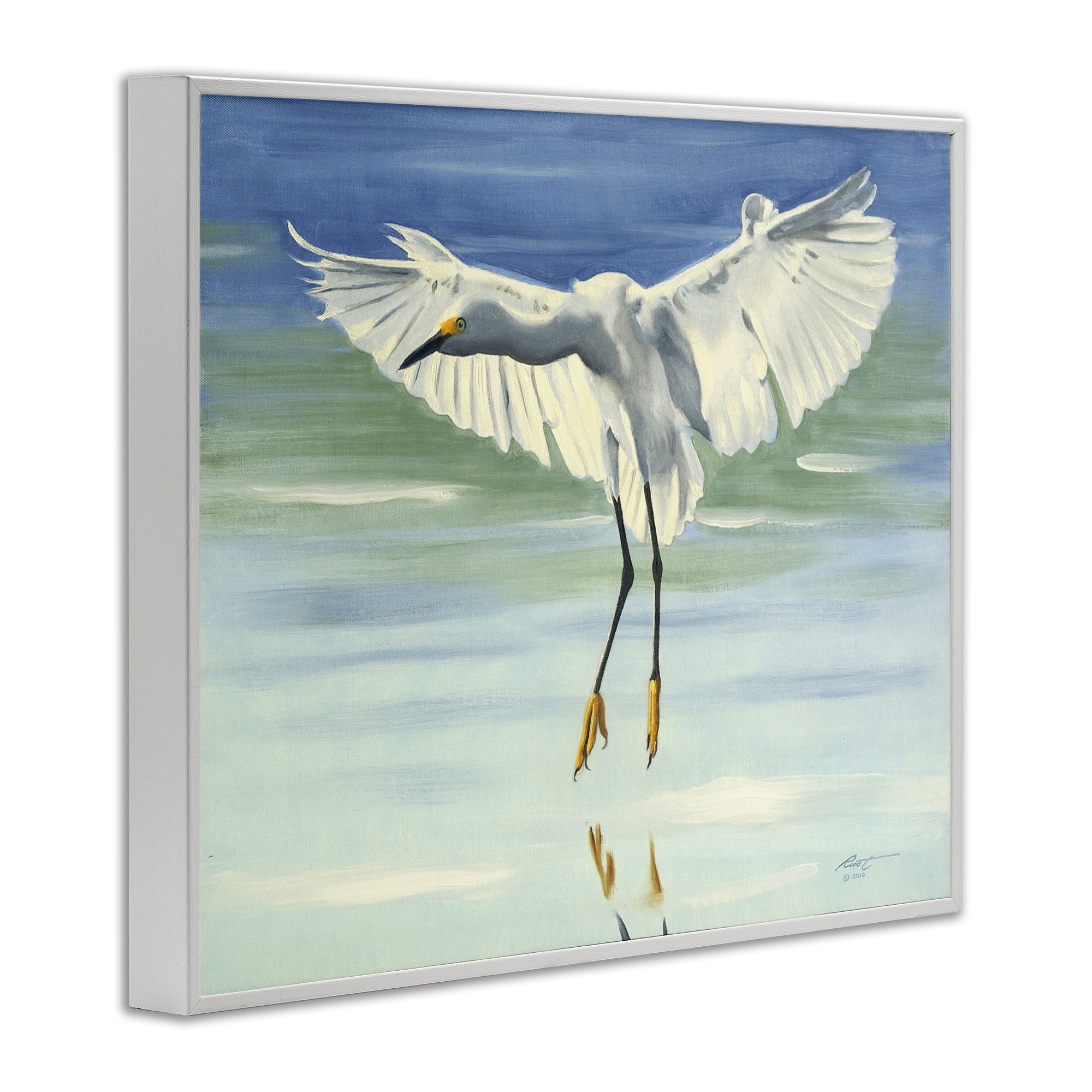 Stupell Industries Snowy Egret on Beach Animals & Insects Painting White Framed Art Print Wall Art, 30 x 24