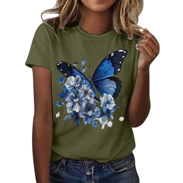 T-shirt Mode Femme Imprimé Col Rond Manches Courtes Décontracté pour Confort Athlétique et Usage Quotidien