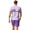 thumbnail image 5 of Sewkxo Men's 2 Piece Outfits Color Block Striped Print T Shirt and Shorts Set Casual Summer Tracksuit,Dark Purple 4XL, 5 of 7