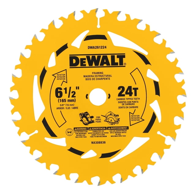 Hoja de sierra circular DEWALT DWA261224 6-1/2 pulg. 24T