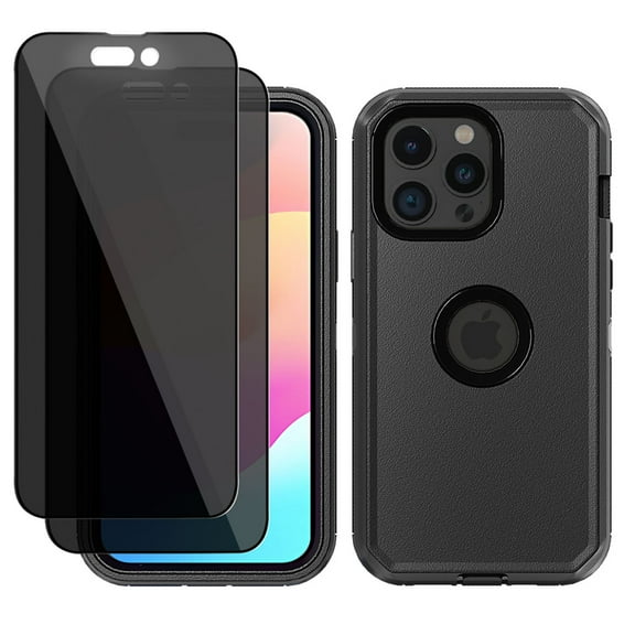 Aggxpf for iPhone 15 Pro Max Case with Privacy Screen Protector 2 Pack, Heavy Duty Phone Case Full-Body Protective Phone Cover,Black