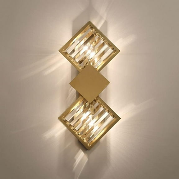 Crystal Wall Sconce Geometric Wall Lamp, Modern Gold Metal Wall Light Headboard Lighting Fixture, Nordic Wall Mounted Lamps for Living Room Hallway Hotel Bedroom Bedside
