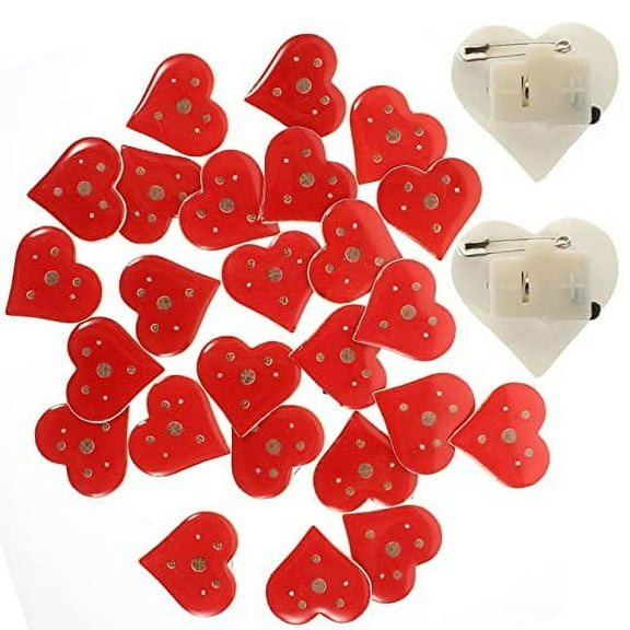 Red LED Light Up Flashing Heart Pins Brooches 25Pcs Valentines Day Lapel Pin Jewelry Gift Party Favor for Christmas New Year