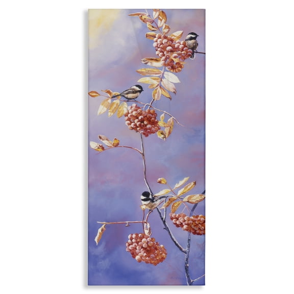 Stupell Industries Chickadees & Mountain Ash Plants & Flowers Painting Wrapped Canvas Art Print Wall Art, 10 x 24