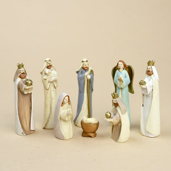 Zhourta 8PCS Resin Nativity Set Scene Statue Figurines Jesus Manger Ornament Church Xmas Home Catholic Religious Decoration