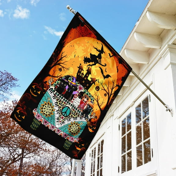 Flagwix Halloween Flag, Hippie Bus Halloween Cat Halloween Decoration, Fall Decor, Outdoor Canvas Double-sided Printed Flag 30x40 House Flag