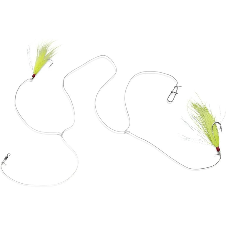 Hi-Lo Fishing Rig – Chartreuse BUCKTAIL Teaser Hook – Size 5/0 Hook - 40lb  Heavy Duty Mono 3ft Long - Black Duo-Lock Snaps - Hand Tied
