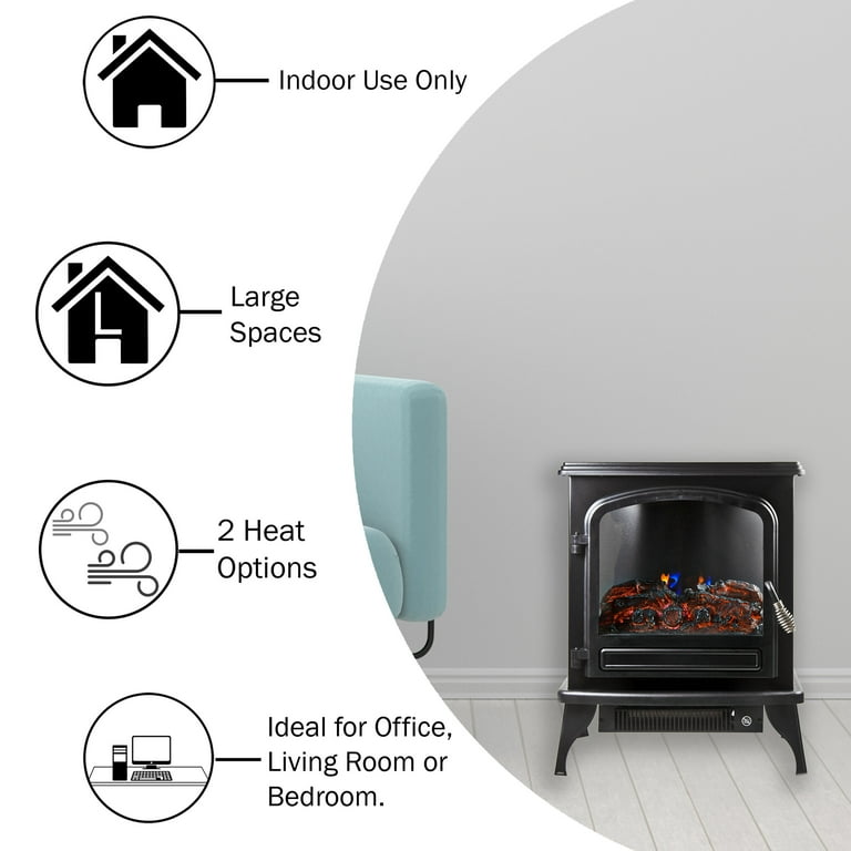Comfort Zone 750/1,500-Watt Electric Fireplace Heater Furnace with LED  Simulated Flame and Bed of Burning Embers, 3 Heat Settings, Stay Cool  Housing, Overheat Sensor, Safety Tip-Over Switch - Walmart.com
