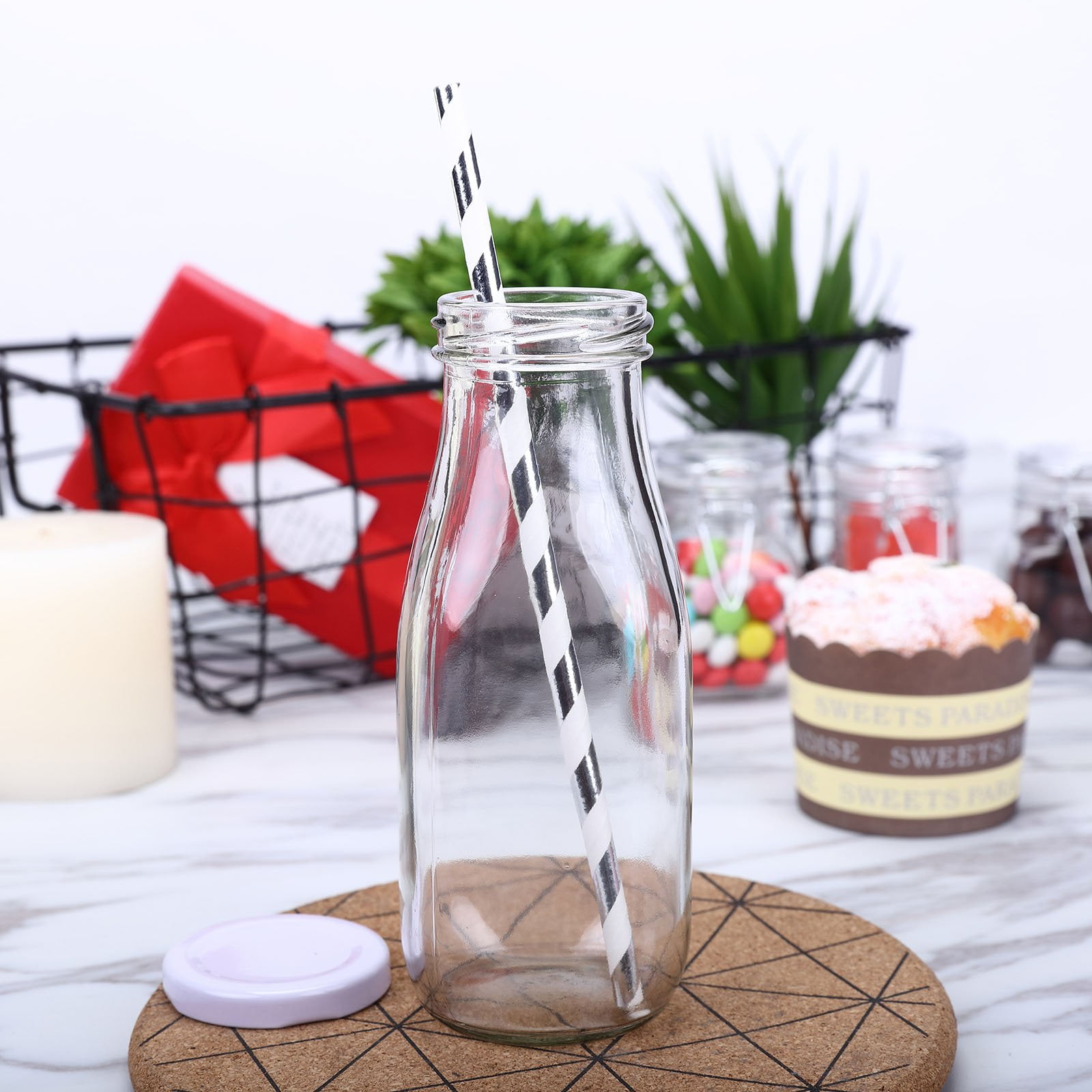 Download Efavormart 12 Pack 11 Oz Clear Glass DIY Decorative Favor Gift Milk Bottles With Lids - Walmart ...