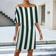 thumbnail image 2 of Aesthetic Grey Green And White Vertical Women's Off The Shoulder Ruffles Summer Wedding Guest Loose Casual Party Beach Dress, 2 of 9