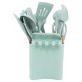 thumbnail image 1 of 13pcs Silicone Kitchenware Wooden Handle Stick Free Spatula Spoon Cooking Utensils Set with Holder for HomeLight Green, 1 of 5