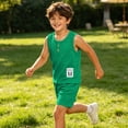 thumbnail image 3 of Lumosvexa Boys Outfits Sleeveless Crew Neck Tank Tops and Baggy Shorts Summer Casual Comfort Sets 2 Piece Army Green Size 5, 3 of 9