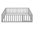 thumbnail image 4 of Full Size Classic Floor Bed with Full-Length Guardrail and Small Door, Kids Toddler Bed With Solid Wood Floor Bed Frame for Kids, Teens, Adults, Noise Free, No Box Spring Needed, Gray, 4 of 9