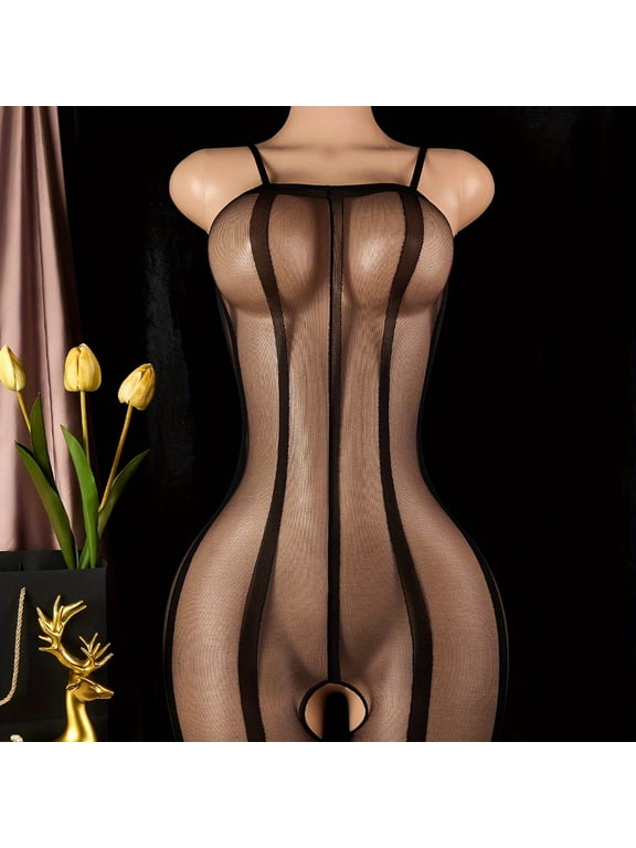 Hot Striped Bodystocking, Jacquard Fishnet Bodysuit with Openwork Crotch Design,Bodysuits Catsuit,lingerie Sleepwear,Women's Sexy Lingerie & Underwear
