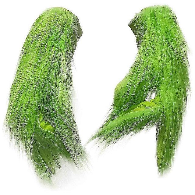 1 Pair Christmas Furry Plush Green Gloves Cosplay Furry Gloves Halloween Party Cosplay Props