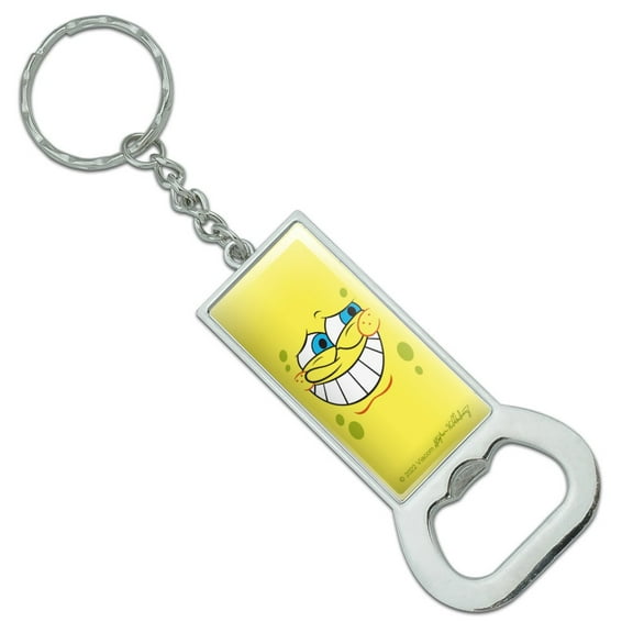 SpongeBob Guilty Face Keychain Rectangle Chrome Plated Metal Bottle Cap Opener