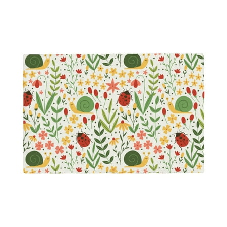 

Placemats Set of 6 Ladybug And Wild Flowers Place mats for Dining Table Indoor/Outdoor Cute Heat Resistant Washable Table Mats(18 x 12 )