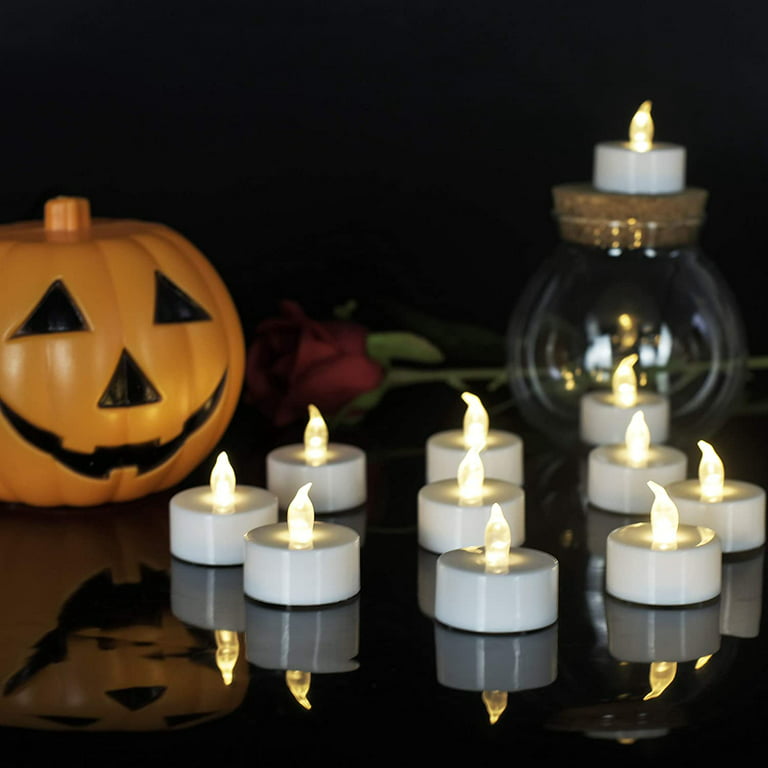 Battery Operated Tea Lights Candles,Flameless Electric Fake Candle  24/50/100 Pack Realistic Flickering Halloween Votive Led Tealight Long  Lasting