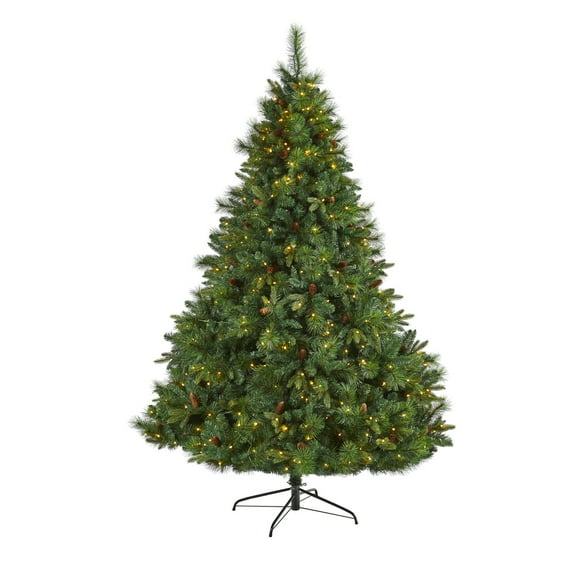 Nearly Natural 7.5ft. West Virginia Full Bodied Mixed Pine Artificial Christmas Tree with 600 Clear LED Lights and Pine Cones