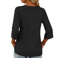 thumbnail image 7 of Craaazy Women's Casual Solid Color V Neck 3/4 Sleeve T-Shirt Loose Fit Comfy Breathable Top with Button Cuffs for Spring Summer Daily Wear Gifts, 7 of 7