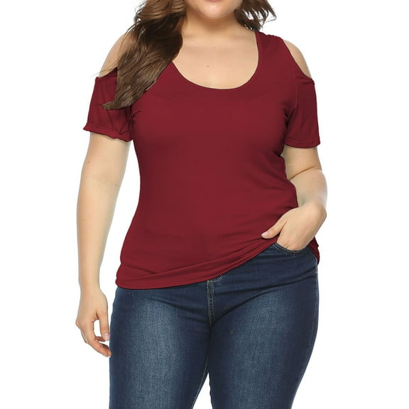 Abcnature Womens Tops Short Sleeve Lace Trim O-Neck A-Line Tunic Blouse Solid Casual Tee Tops Plus Size Wine XL