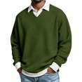thumbnail image 2 of Men's Fake Two Piece Long Sleeve Sweatshirt, V Neck Waffle Texture, Solid Loose Fit, Daily Layering Outer Top For Male, 2 of 8