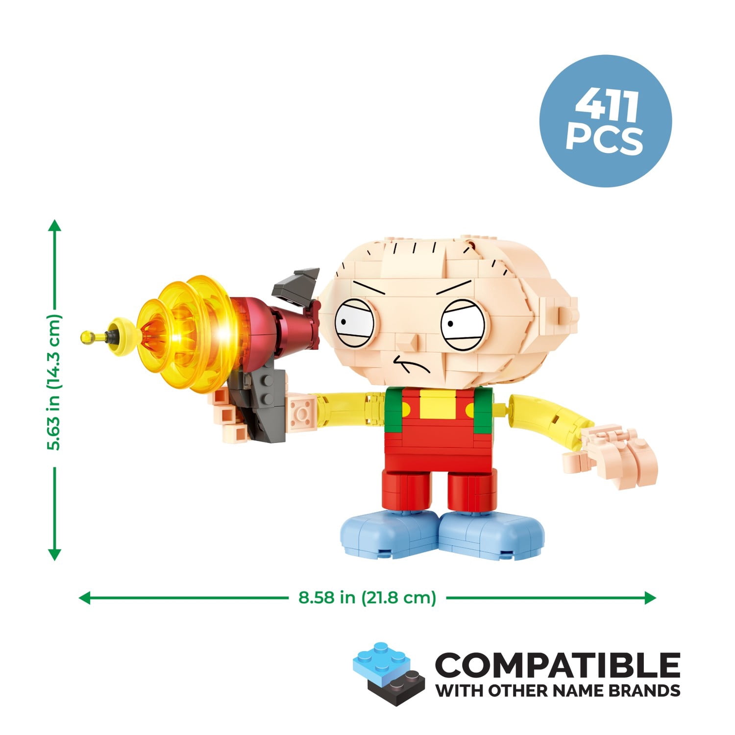 Brickcraft Family Guy Stewie Building Kit with Light-Up Laser Blaster, Indoor Play