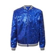 thumbnail image 3 of Runhomal Kids Girls Sparkly Sequin Baseball Jackets Long Sleeve Front Zip Up Bomber Jacket Outwear Royal Blue 10, 3 of 5