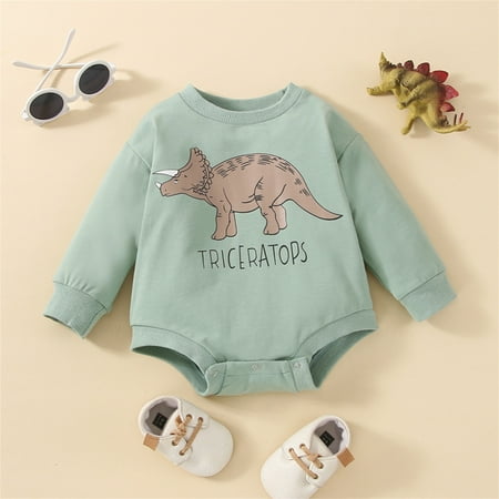 

NIUREDLTD Baby Boys Girls Cotton Print Autumn Dinosaur Long Sleeve Romper Bodysuit Set Clothes